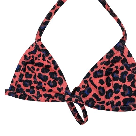 NWT Boohoo Triangle Bikini Top Womens 2 Coral Leopard Print Halter Bimbocore - Picture 3 of 6